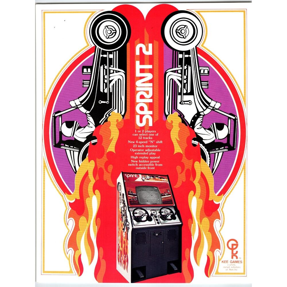 Sprint 2 Vintage Video Arcade Game Flyer 1976 Original Retro Driving 8.5" x 11"